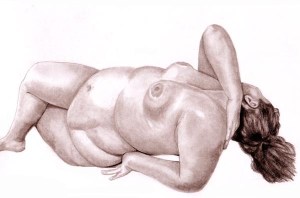 drawing of nude woman lounging
