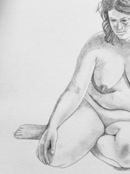rough sketch of sad nude woman looking down