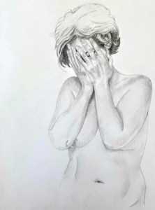 drawing, nude woman in distress