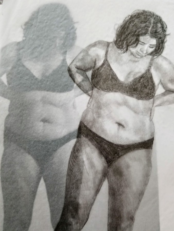 drawing of overweight woman in underwear